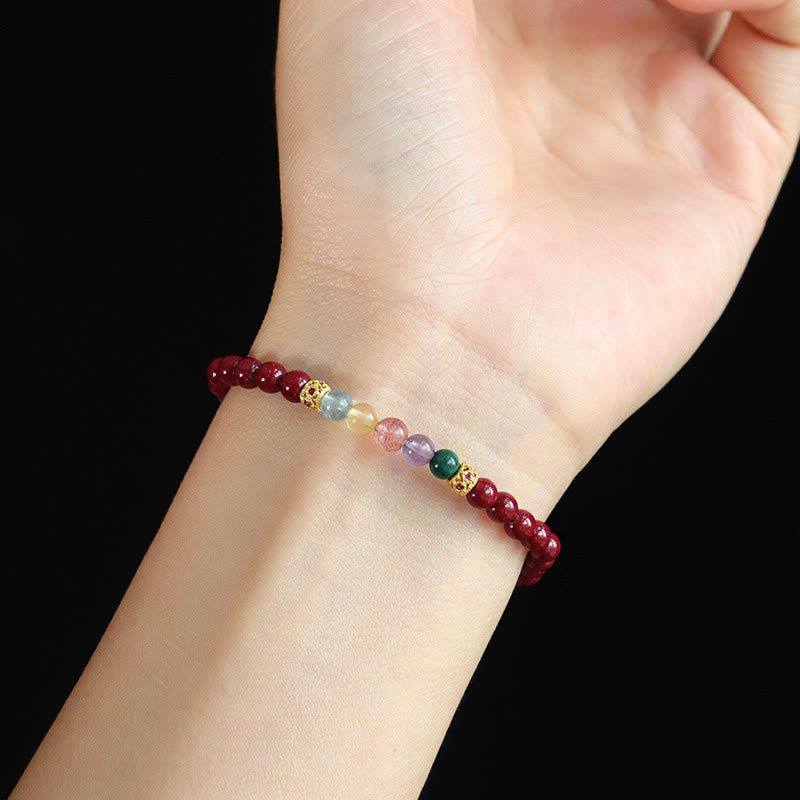 KarmaRipple's Cinnabar Aquamarine Citrine Strawberry Quartz Amethyst Malachite Blessing Bracelet p5