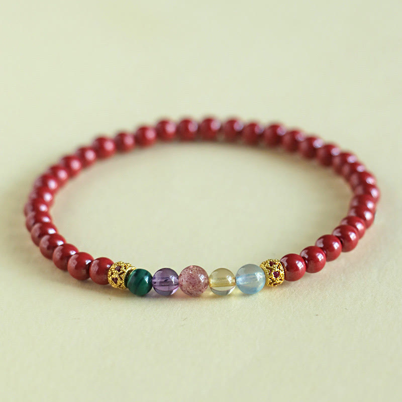 KarmaRipple's Cinnabar Aquamarine Citrine Strawberry Quartz Amethyst Malachite Blessing Bracelet p17