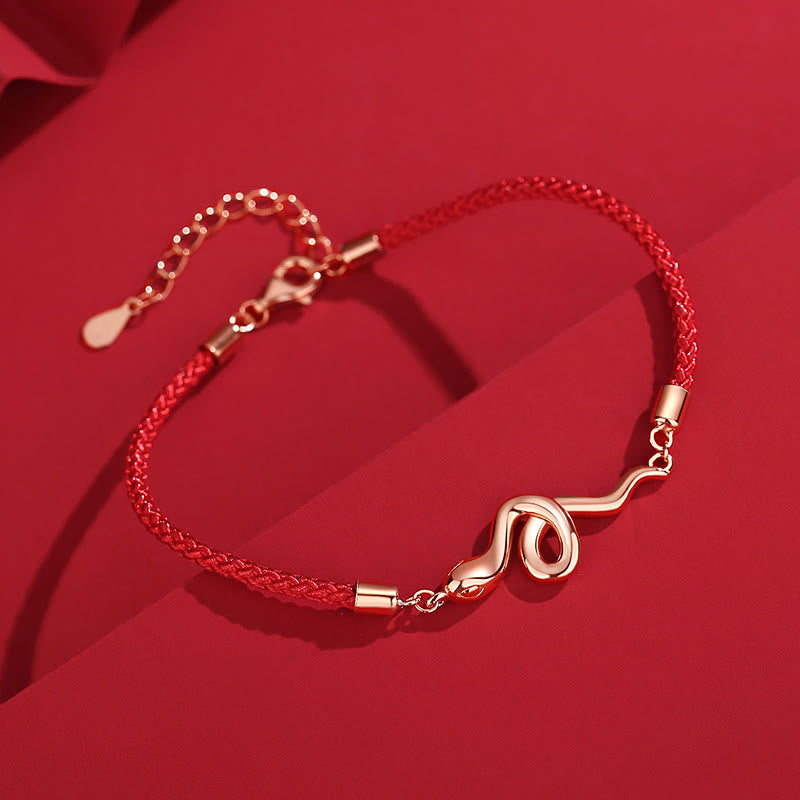 KarmaRipple's 925 Sterling Silver Year Of Snake Red String Protection Woven Bracelet p1