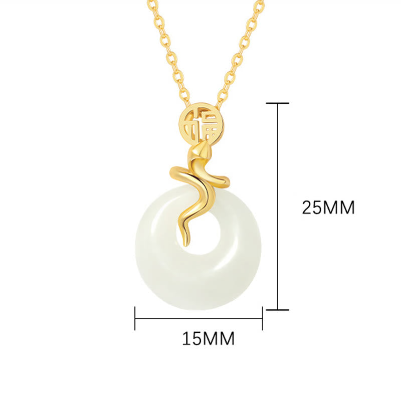 KarmaRipple's 925 Sterling Silver Hetian Jade Year Of The Snake Peace Buckle Fu Character Blessing Pendant Necklace p4