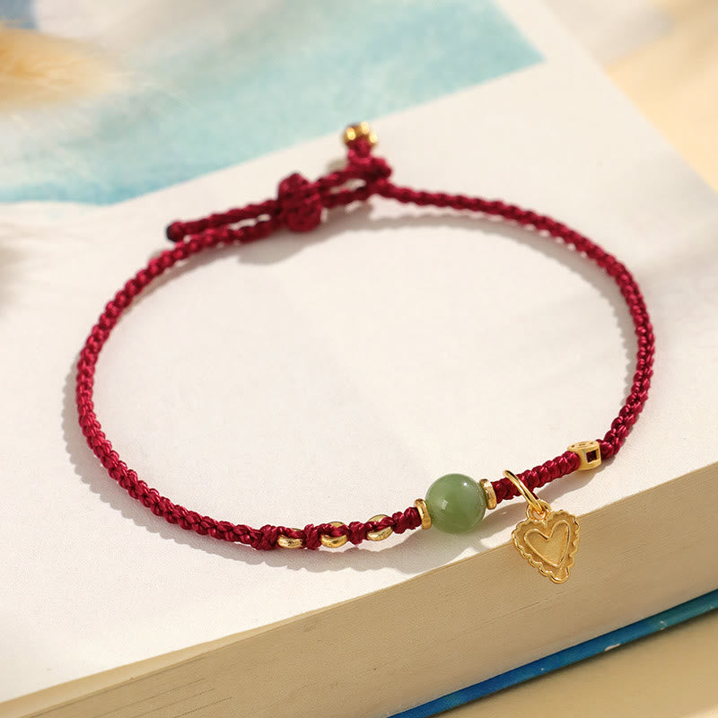 KarmaRipple's 925 Sterling Silver Hetian Jade Bead Bronze Coin Love Heart Talisman Fortune Bracelet p14