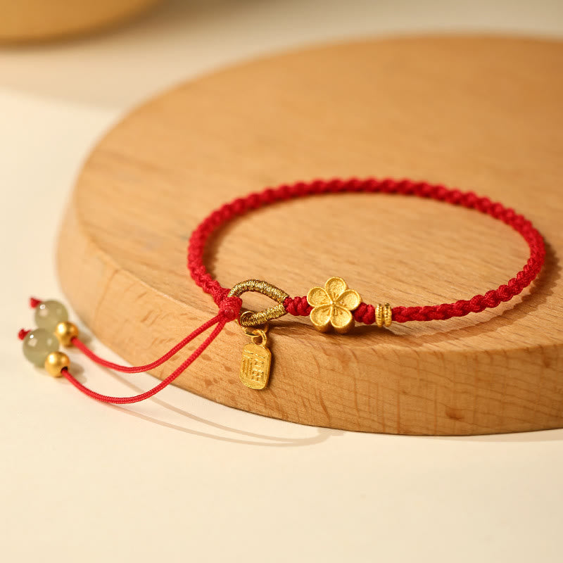 KarmaRipple's Hetian Jade Small Peach Blossom Fu Character Talisman Fortune String Bracelet p1
