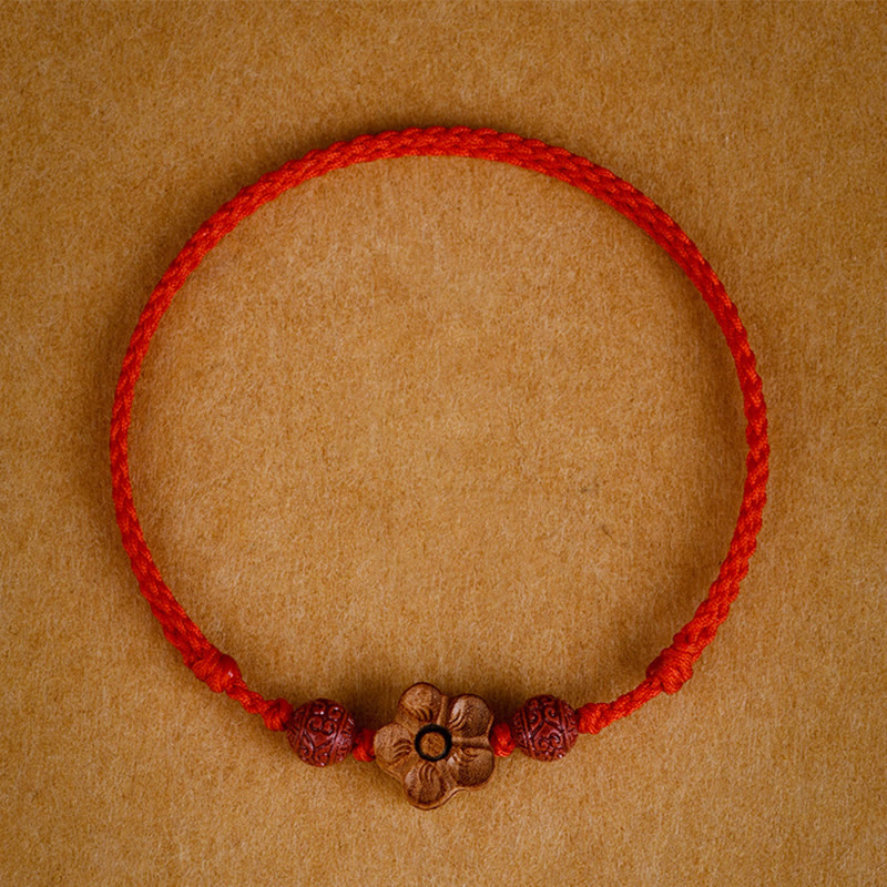 KarmaRipple's Peach Wood Small Peach Blossom Cinnabar Wealth String Bracelet Anklet p1