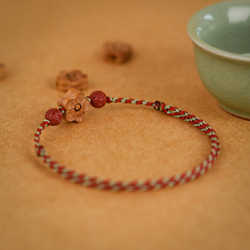 KarmaRipple's Peach Wood Small Peach Blossom Cinnabar Wealth String Bracelet Anklet p13