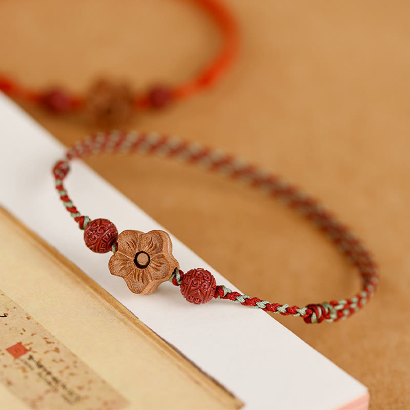 KarmaRipple's Peach Wood Small Peach Blossom Cinnabar Wealth String Bracelet Anklet p12