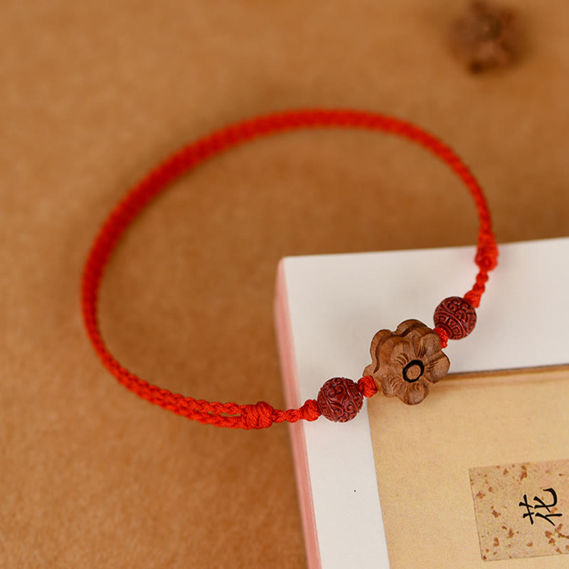 KarmaRipple's Peach Wood Small Peach Blossom Cinnabar Wealth String Bracelet Anklet p4