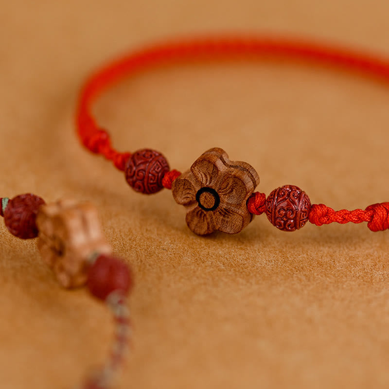 KarmaRipple's Peach Wood Small Peach Blossom Cinnabar Wealth String Bracelet Anklet p5