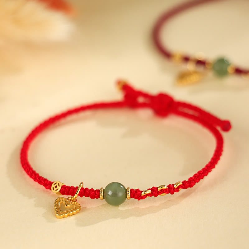 KarmaRipple's 925 Sterling Silver Hetian Jade Bead Bronze Coin Love Heart Talisman Fortune Bracelet p13