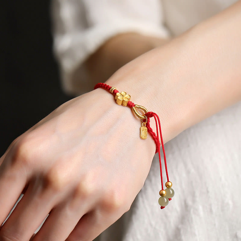KarmaRipple's Hetian Jade Small Peach Blossom Fu Character Talisman Fortune String Bracelet p7