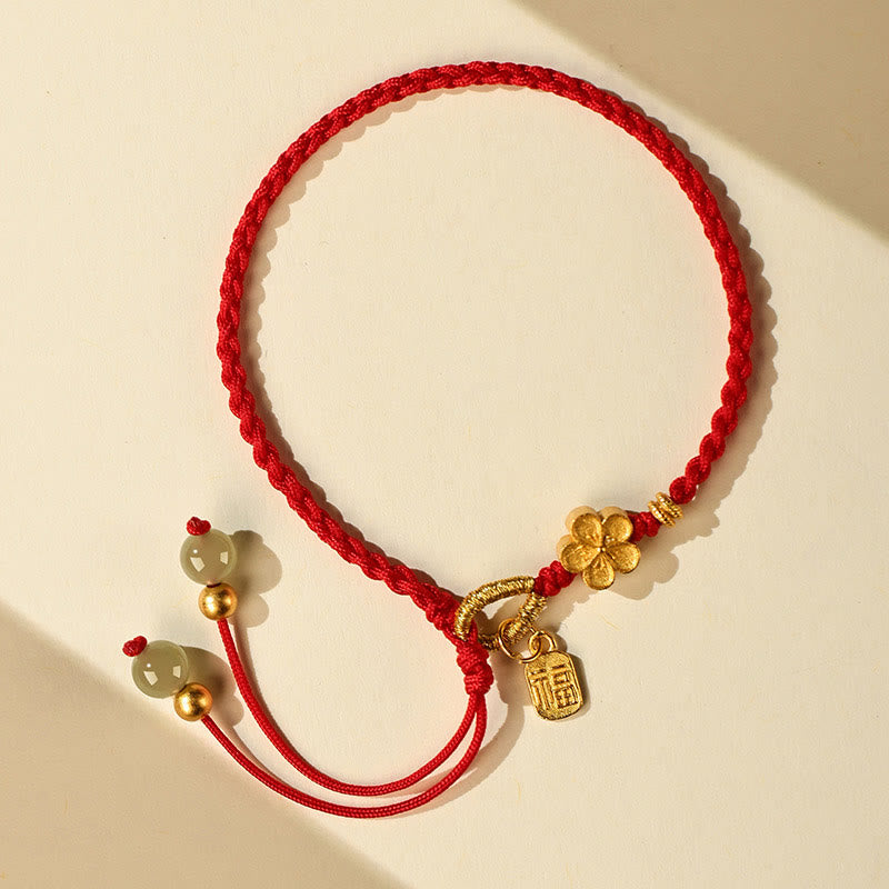 KarmaRipple's Hetian Jade Small Peach Blossom Fu Character Talisman Fortune String Bracelet p6