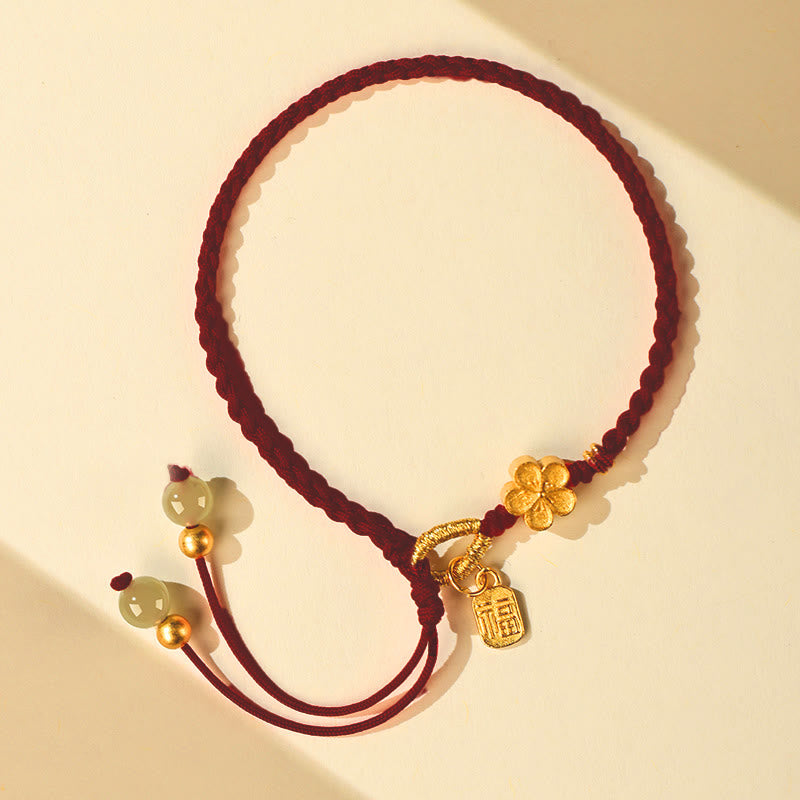 KarmaRipple's Hetian Jade Small Peach Blossom Fu Character Talisman Fortune String Bracelet p13