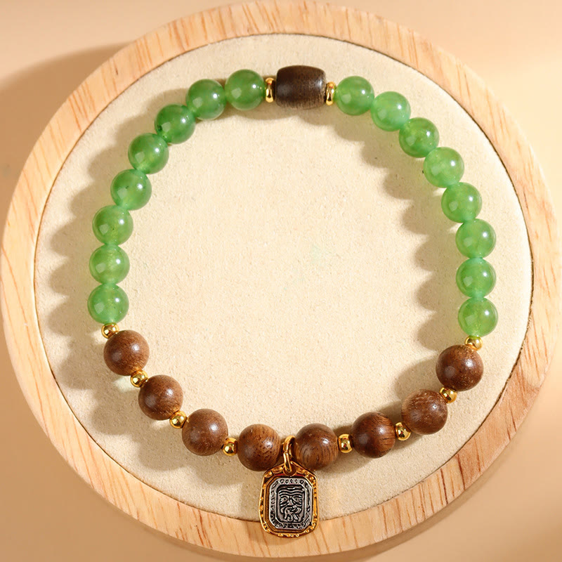 KarmaRipple's Kalimantan Agarwood Green Chalcedony Zakiram Goddess of Wealth Strength Bracelet p2