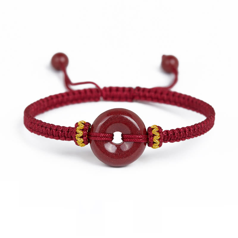 KarmaRipple's Handmade Cinnabar Round Peace Buckle Concentration Woven Bracelet p7