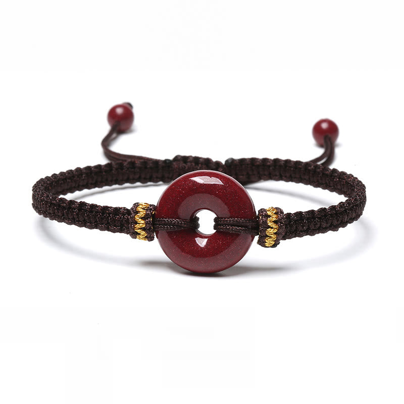 KarmaRipple's Handmade Cinnabar Round Peace Buckle Concentration Woven Bracelet p3