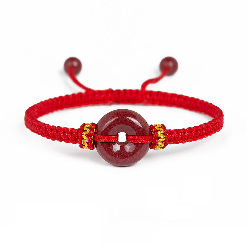 KarmaRipple's Handmade Cinnabar Round Peace Buckle Concentration Woven Bracelet p2