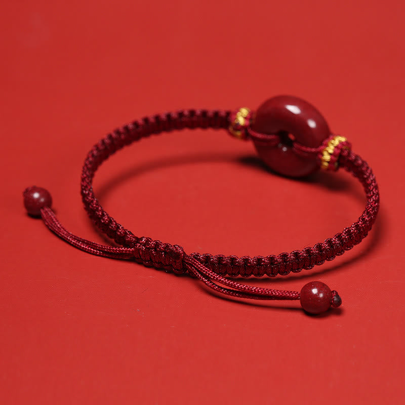 KarmaRipple's Handmade Cinnabar Round Peace Buckle Concentration Woven Bracelet p6