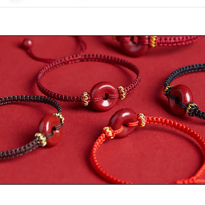 KarmaRipple's Handmade Cinnabar Round Peace Buckle Concentration Woven Bracelet p19