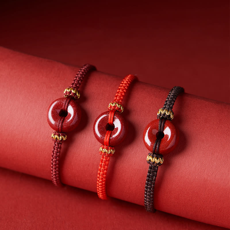 KarmaRipple's Handmade Cinnabar Round Peace Buckle Concentration Woven Bracelet p5