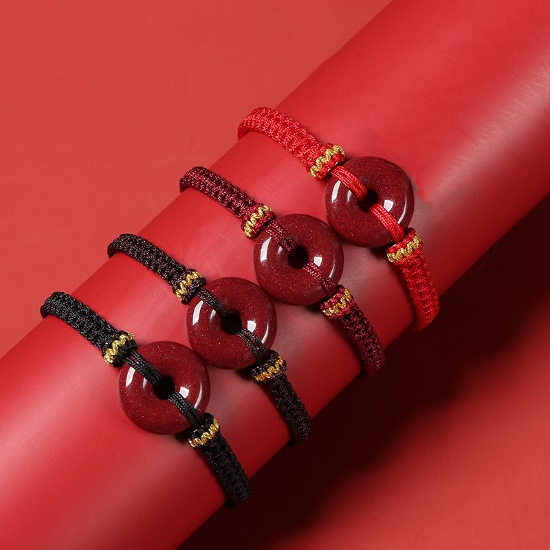 KarmaRipple's Handmade Cinnabar Round Peace Buckle Concentration Woven Bracelet p18
