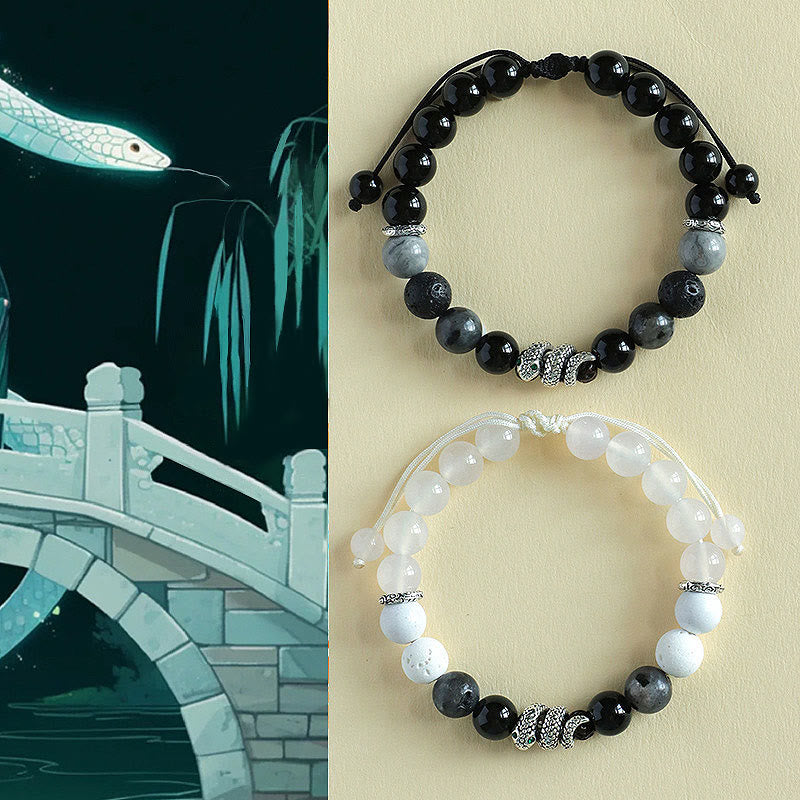 KarmaRipple's Black Onyx Black Glitter Stone Ivory Agate Ivory Turquoise Year Of The Snake Protection Bracelet p13