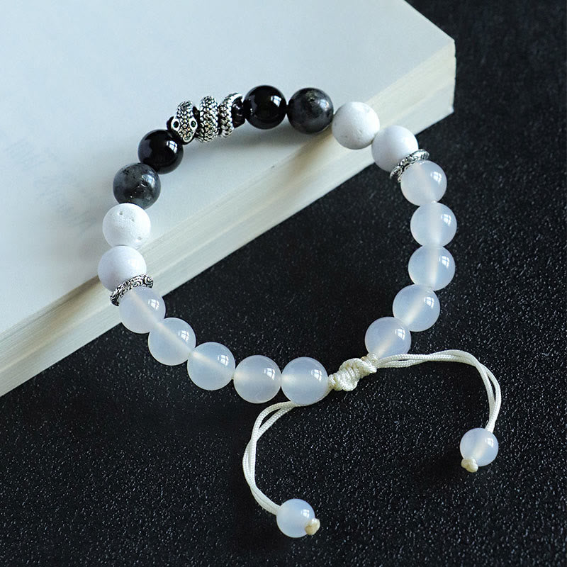 KarmaRipple's Black Onyx Black Glitter Stone Ivory Agate Ivory Turquoise Year Of The Snake Protection Bracelet p8