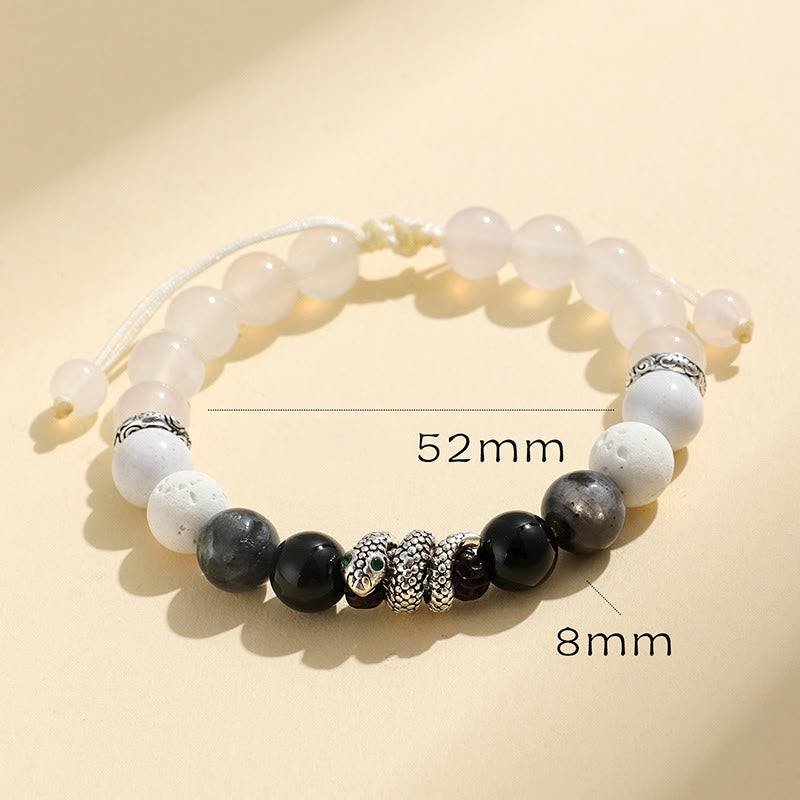 KarmaRipple's Black Onyx Black Glitter Stone Ivory Agate Ivory Turquoise Year Of The Snake Protection Bracelet p10