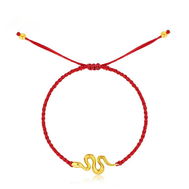 KarmaRipple's 999 Gold Red String Fortunate Beadwork Year Of The Snake Connection Bracelet p2