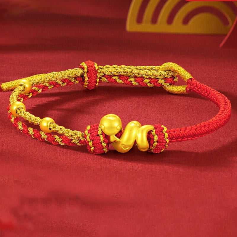 KarmaRipple's 999 Gold Beadwork Red String Year Of The Snake Fortune Bracelet p1