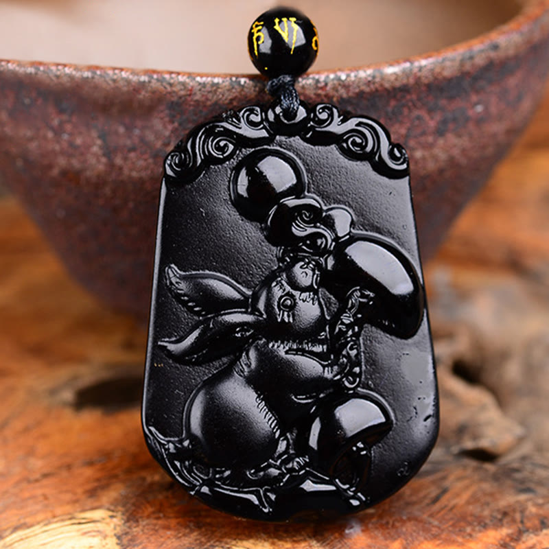 KarmaRipple's Chinese Zodiac Obsidian Purification Fulfilment Pendant Necklace p50
