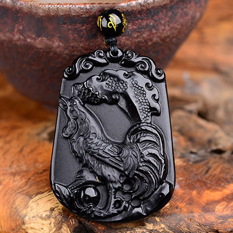 KarmaRipple's Chinese Zodiac Obsidian Purification Fulfilment Pendant Necklace p59
