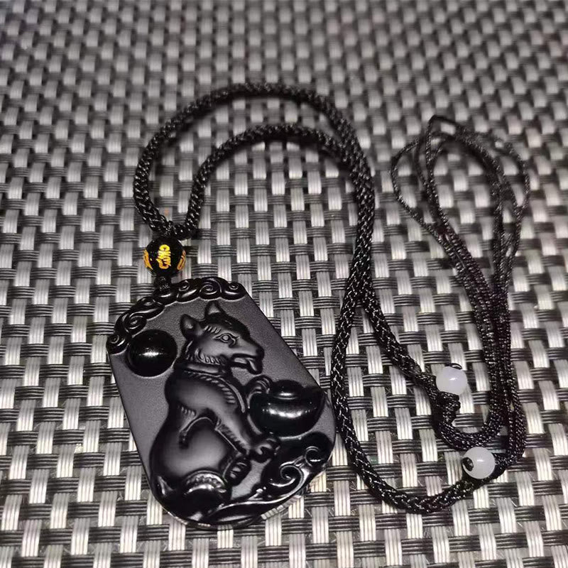 KarmaRipple's Chinese Zodiac Obsidian Purification Fulfilment Pendant Necklace p39