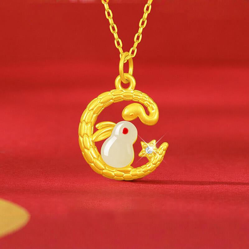 KarmaRipple's 999 Gold Snake Around Rabbit Year Of The Snake Fortune Pendant Necklace p2