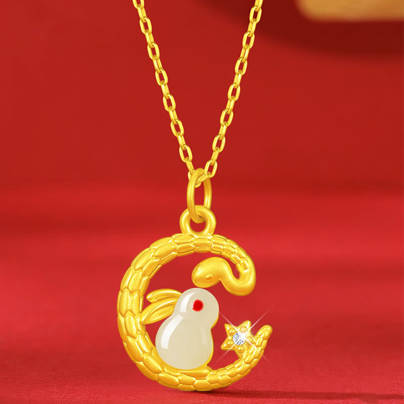 KarmaRipple's 999 Gold Snake Around Rabbit Year Of The Snake Fortune Pendant Necklace p9