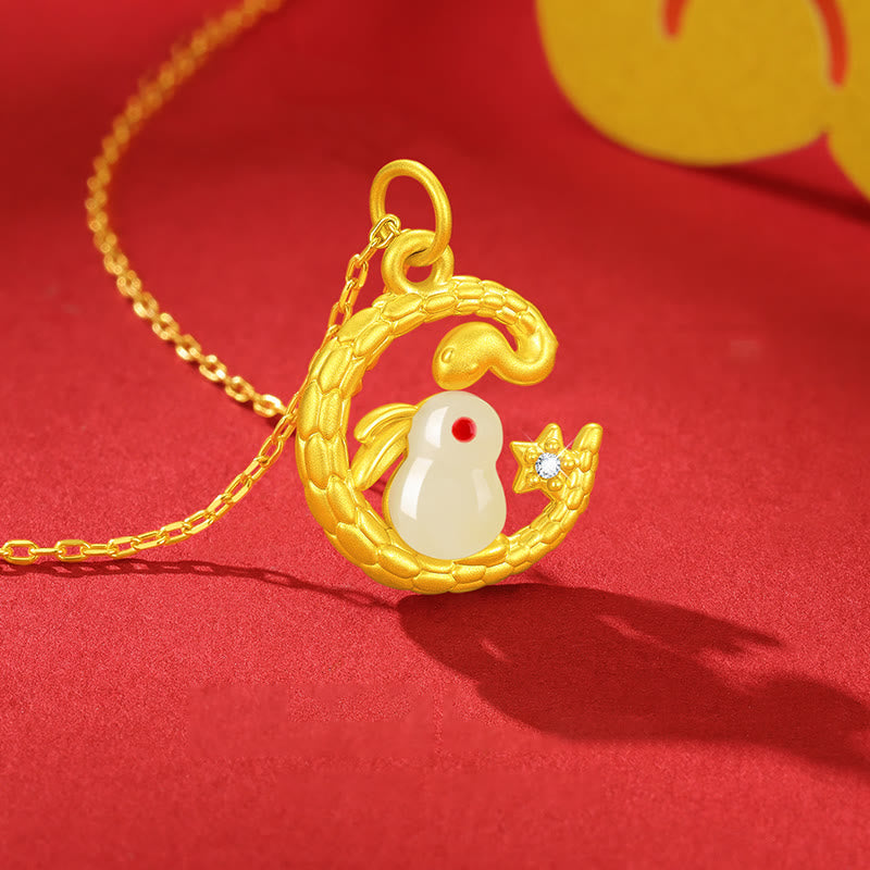 KarmaRipple's 999 Gold Snake Around Rabbit Year Of The Snake Fortune Pendant Necklace p1