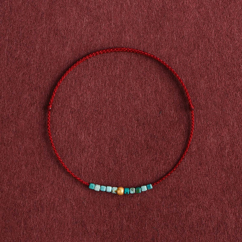 KarmaRipple's 999 Gold Beadwork Turquoise Protection Woven Bracelet Anklet p1