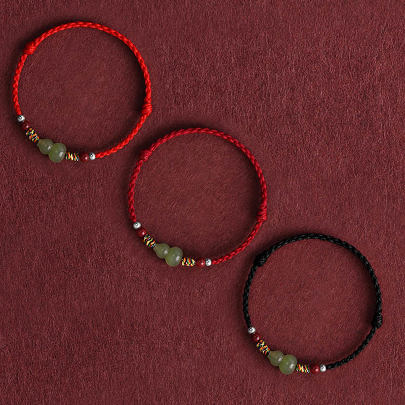 KarmaRipple's Authentic Hetian Jade Gourd Protection Fortune Woven Bracelet Anklet p5
