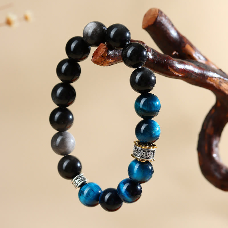 KarmaRipple's Blue Tiger Eye Silver Sheen Obsidian Strength Bracelet p5