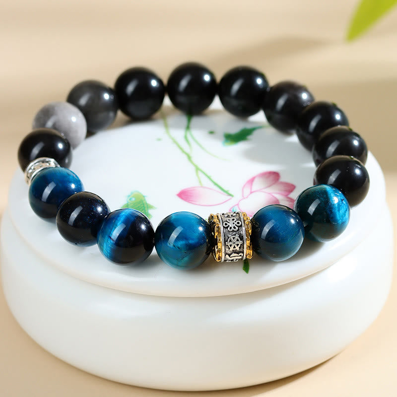 KarmaRipple's Blue Tiger Eye Silver Sheen Obsidian Strength Bracelet p3