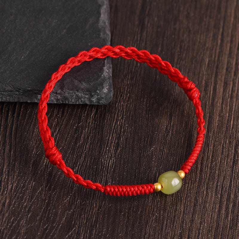 KarmaRipple's Authentic Hetian Jade 999 Gold Beadwork Protection Fortune Woven Bracelet Anklet p26
