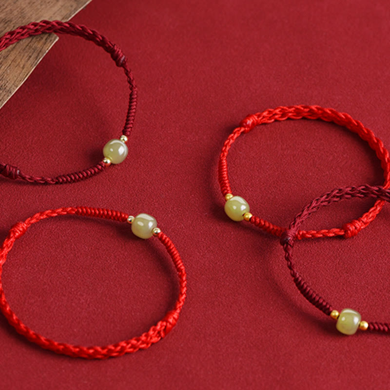 KarmaRipple's Authentic Hetian Jade 999 Gold Beadwork Protection Fortune Woven Bracelet Anklet p19