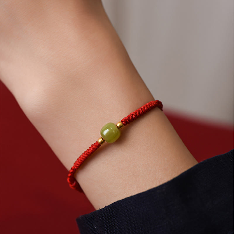 KarmaRipple's Authentic Hetian Jade 999 Gold Beadwork Protection Fortune Woven Bracelet Anklet p11