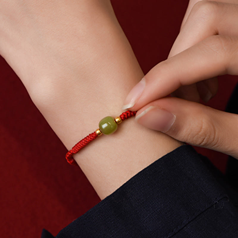 KarmaRipple's Authentic Hetian Jade 999 Gold Beadwork Protection Fortune Woven Bracelet Anklet p12