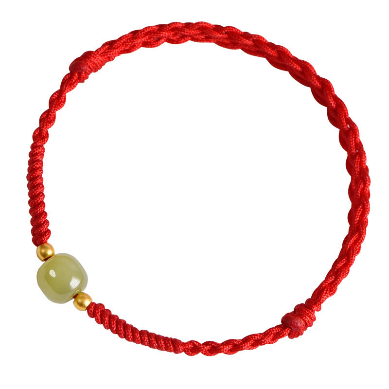 KarmaRipple's Authentic Hetian Jade 999 Gold Beadwork Protection Fortune Woven Bracelet Anklet p18