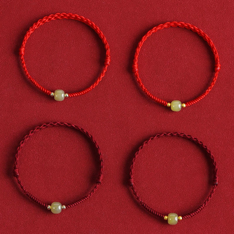 KarmaRipple's Authentic Hetian Jade 999 Gold Beadwork Protection Fortune Woven Bracelet Anklet p7