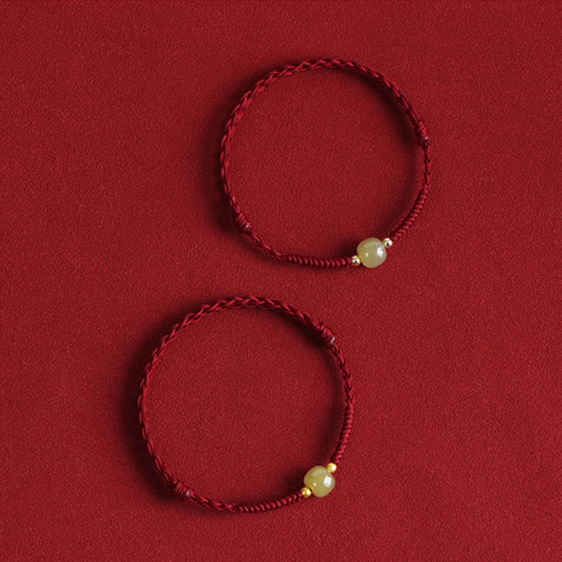 KarmaRipple's Authentic Hetian Jade 999 Gold Beadwork Protection Fortune Woven Bracelet Anklet p6