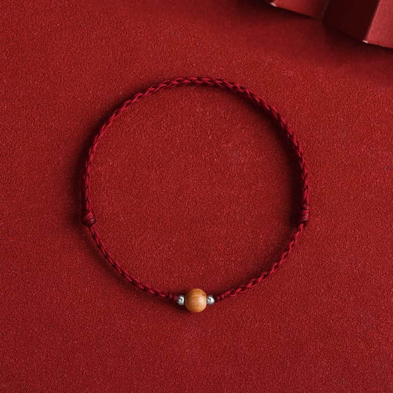 KarmaRipple's Authentic Peach Wood Bead Fortune Woven Bracelet Anklet p1