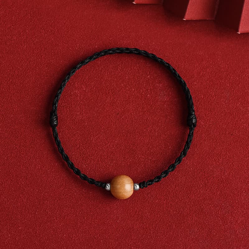 KarmaRipple's Authentic Peach Wood Bead Fortune Woven Bracelet Anklet p37