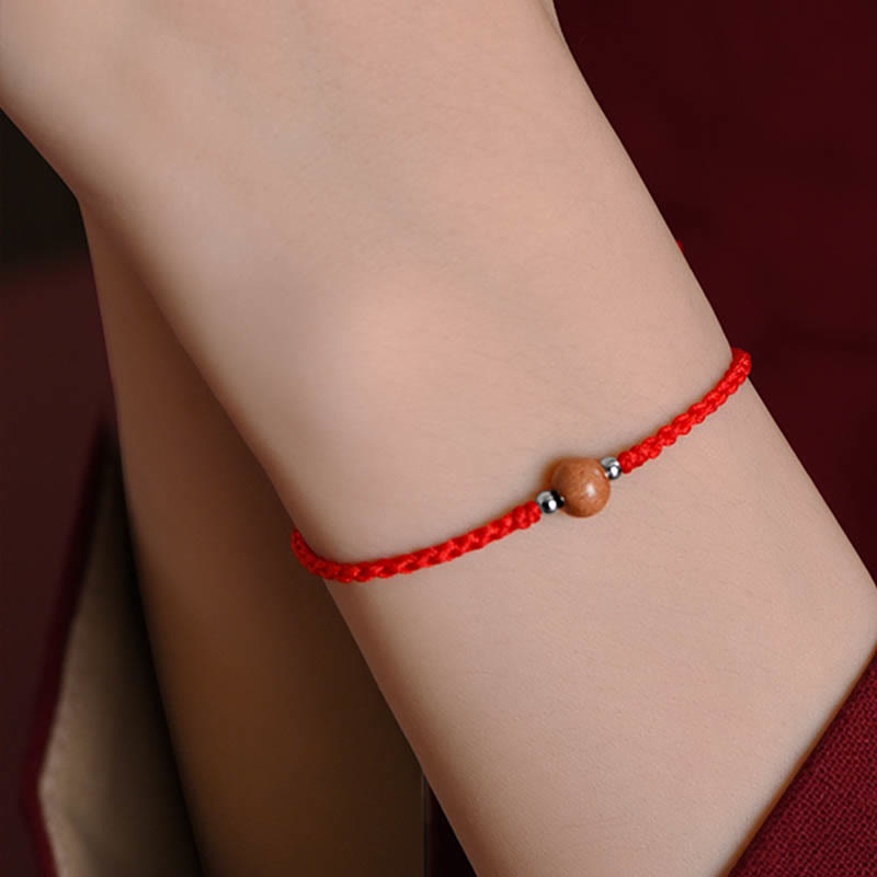 KarmaRipple's Authentic Peach Wood Bead Fortune Woven Bracelet Anklet p18