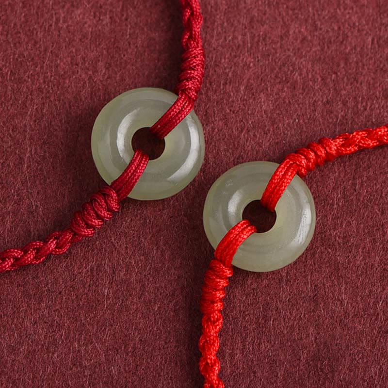 KarmaRipple's Authentic Hetian Jade Peace Buckle Protection Fortune Woven Bracelet Anklet p6