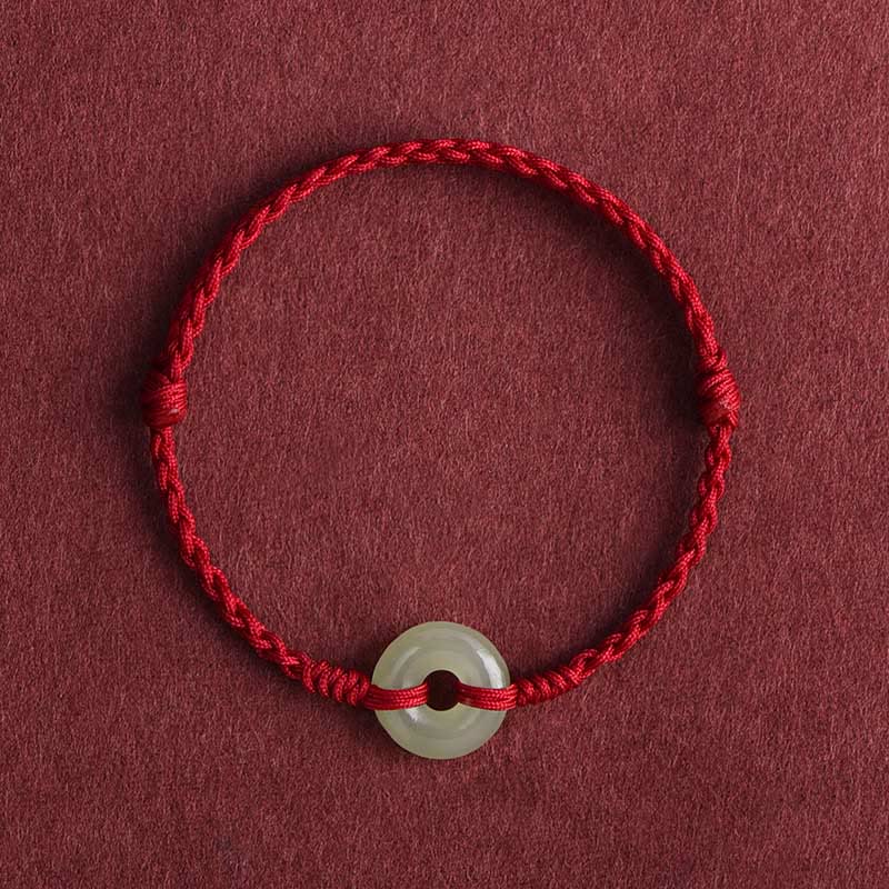 KarmaRipple's Authentic Hetian Jade Peace Buckle Protection Fortune Woven Bracelet Anklet p1